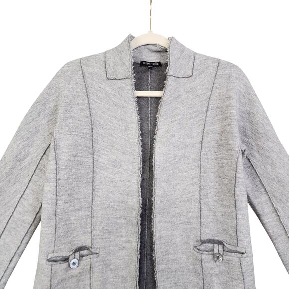Eileen Fisher Womens Merino Wool Open Front Cardigan Size Small Gray Thick Warm - Picture 2 of 11